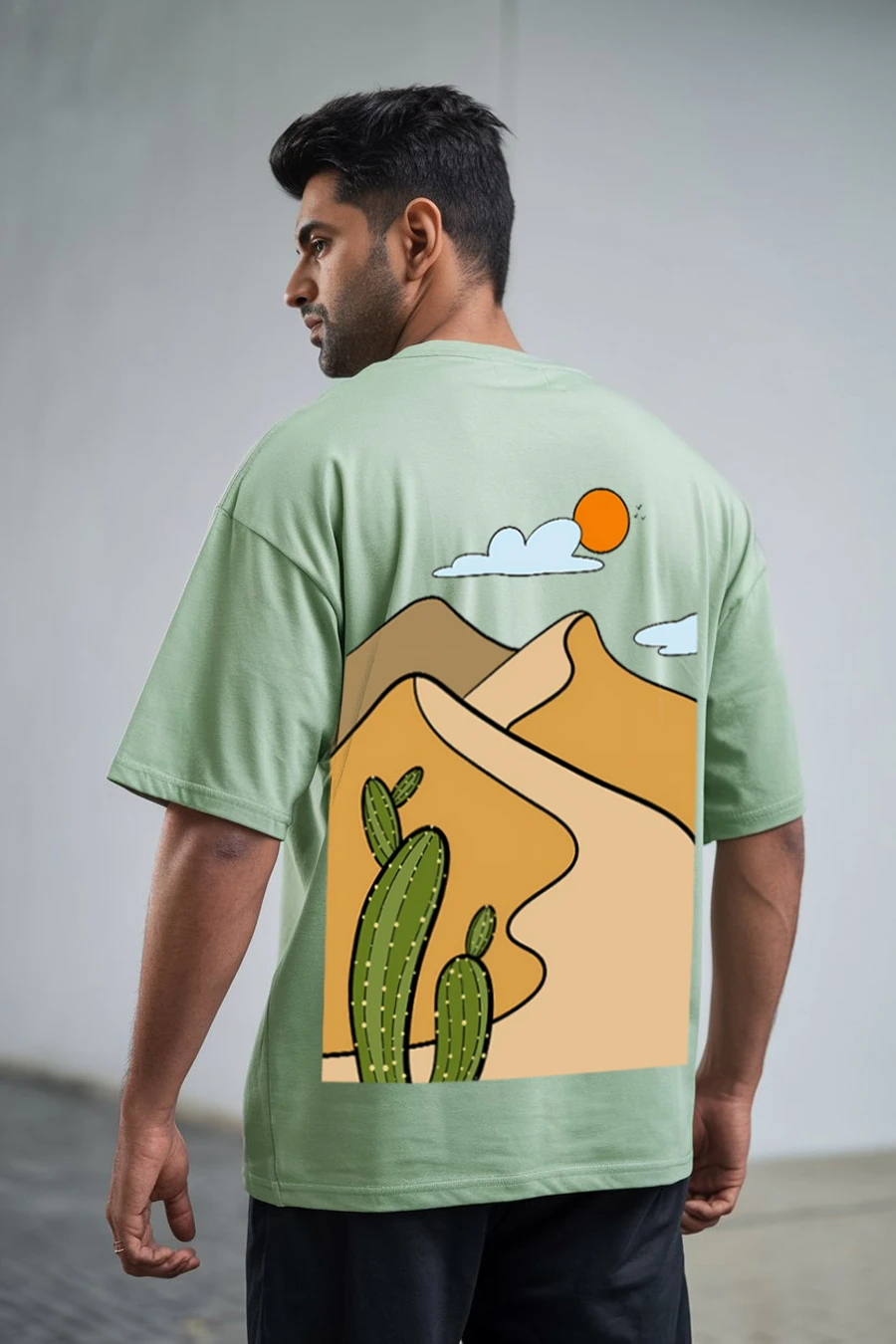 LIGH HOUSE X DESERT MEN GREEN FIT-OVERSIZE TEES thumbnail 1