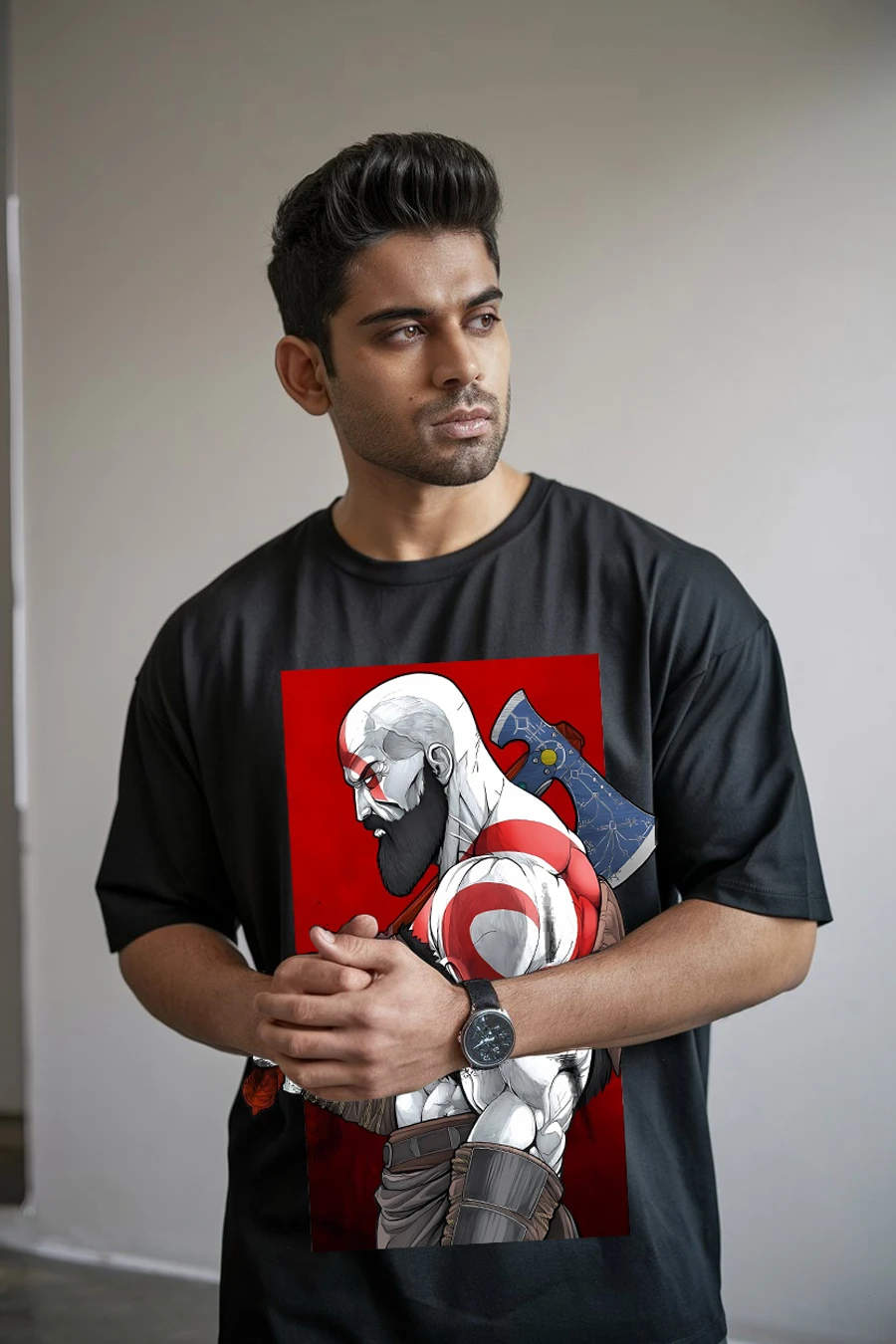 GOD OF WAR MEN BLACK FITOVERSIZE TEES thumbnail 3