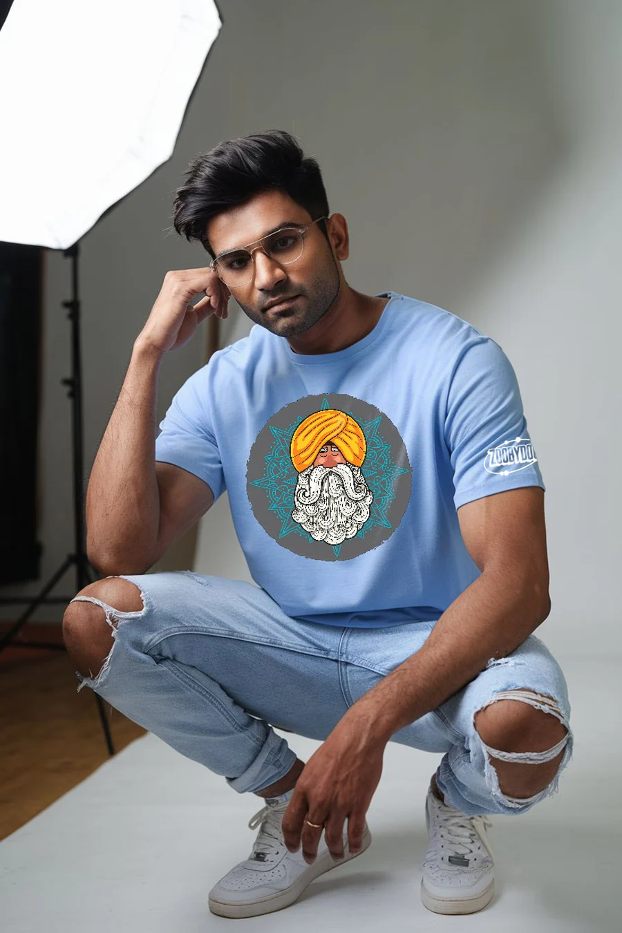 BABA BOLTA HAIN MEN POWDER BLUE FITOVERSIZE TEES thumbnail 1